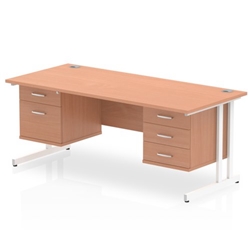Impulse 1600 Rectangle White Cant Leg Desk Beech 1 x 2 Drawer 1 x 3 Drawer Fixed Ped