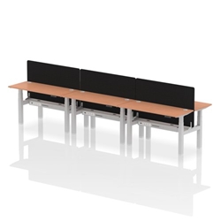 Air Back-to-Back 1400 x 600mm Height Adjustable 6 Person Bench Desk Beech Top CP Silver Frame with Black Straight Screen