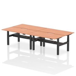 Air Back-to-Back 1600 x 800mm Height Adjustable 4 Person Bench Desk Beech Top with Scalloped Edge Black Frame