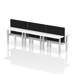 Air Back-to-Back 1200 x 600mm Height Adjustable 6 Person Bench Desk White Top CP Silver Frame with Black Straight Screen