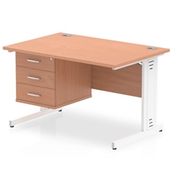 Impulse 1200 x 800mm Straight Desk Beech Top White Cable Managed Leg with 1 x 3 Drawer Fixed Pedestal