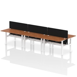 Air Back-to-Back 1400 x 800mm Height Adjustable 6 Person Bench Desk Walnut Top CP White Frame with Black Straight Screen