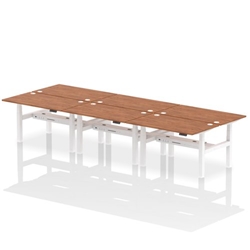 Air Back-to-Back 1400 x 800mm Height Adjustable 6 Person Bench Desk Walnut Top CP White Frame