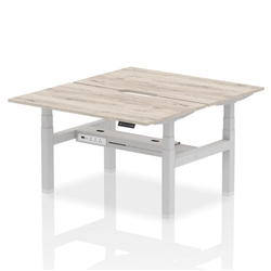 Air Back-to-Back 1400 x 800mm Height Adjustable 2 Person Bench Desk Grey Oak Top with Scalloped Edge Silver Frame