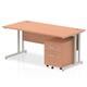 Impulse 1600 x 800mm Straight Desk Beech Top Silver Cantilever Leg with 2 Drawer Mobile Pedestal