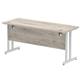 Impulse 1600 x 600mm Straight Desk Grey Oak Top Silver Cantilever Leg