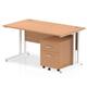 Impulse 1400 x 800mm Straight Desk Oak Top White Cantilever Leg with 2 Drawer Mobile Pedestal Bundle