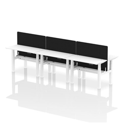 Air Back-to-Back 1200 x 600mm Height Adjustable 6 Person Office Bench Desk White Top with Cable Ports White Frame with Black Straight Screen