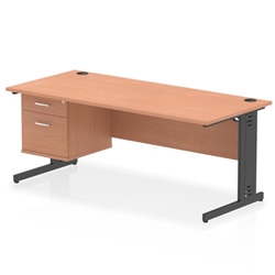 Impulse 1800 x 800mm Straight Office Desk Beech Top Black Cable Managed Leg Workstation 1 x 2 Drawer Fixed Pedestal