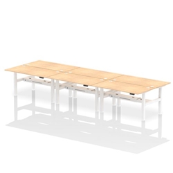 Air Back-to-Back 1600 x 800mm Height Adjustable 6 Person Bench Desk Maple Top CP White Frame