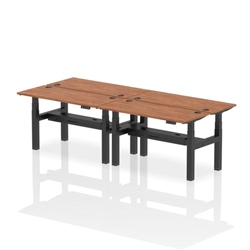 Air Back-to-Back 1400 x 600mm Height Adjustable 4 Person Bench Desk Walnut Top CP Black Frame