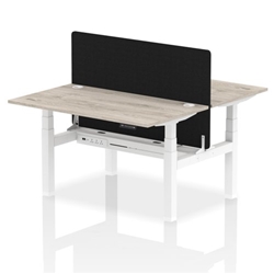 Air Back-to-Back 1400 x 800mm Height Adjustable 2 Person Bench Desk Grey Oak Top CP White Frame with Black Straight Screen