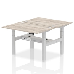 Air Back-to-Back 1200 x 800mm Height Adjustable 2 Person Bench Desk Grey Oak Top CP Silver Frame