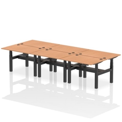 Air Back-to-Back 1200 x 800mm Height Adjustable 6 Person Bench Desk Oak Top CP Black Frame