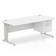 Impulse 1800 x 800mm Straight Desk White Top Silver Cable Managed Leg 1 x 2 Drawer Fixed Pedestal