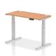 Air 1200 x 600mm Height Adjustable Desk Oak Top Cable Ports Silver Leg