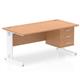Impulse 1600 x 800mm Straight Desk Oak Top White Cable Managed Leg 1 x 3 Drawer Fixed Pedestal