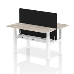 Air Back-to-Back 1400 x 600mm Height Adjustable 2 Person Office Bench Desk Grey Oak Top with Cable Ports White Frame with Black Straight Screen
