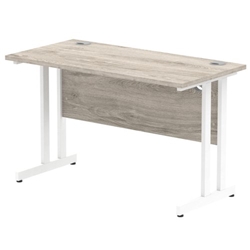Impulse 1200 x 600mm Straight Desk Grey Oak Top White Cantilever Leg