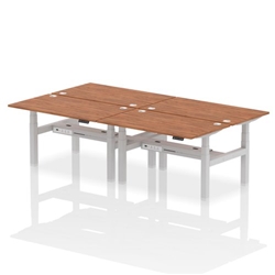 Air Back-to-Back 1400 x 800mm Height Adjustable 4 Person Office Bench Desk Walnut Top with Cable Ports Silver Frame