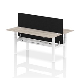 Air Back-to-Back 1800 x 600mm Height Adjustable 2 Person Bench Desk Grey Oak Top CP White Frame with Black Straight Screen