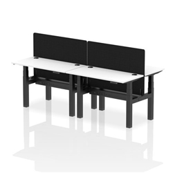 Air Back-to-Back 1200 x 600mm Height Adjustable 4 Person Bench Desk White Top CP Black Frame with Black Straight Screen