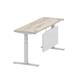 Air 1800 x 600mm Height Adjustable Desk Grey Oak Top Cable Ports Silver Leg With Silver Steel Modesty Panel