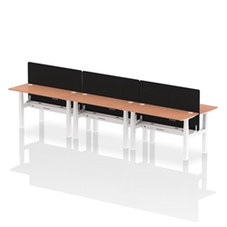 Air Back-to-Back 1400 x 600mm Height Adjustable 6 Person Bench Desk Beech Top CP White Frame with Black Straight Screen