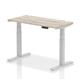 Air 1200 x 600mm Height Adjustable Desk Grey Oak Top Cable Ports Silver Leg
