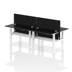 Air Back-to-Back 1200 x 600mm Height Adjustable 4 Person Bench Desk Black Top CP White Frame with Black Straight Screen