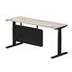Air 1800 x 600mm Height Adjustable Desk Grey Oak Top Cable Ports Black Leg With Black Steel Modesty Panel