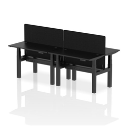 Air Back-to-Back 1200 x 600mm Height Adjustable 4 Person Bench Desk Black Top CP Black Frame with Black Straight Screen