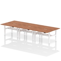 Air Back-to-Back 1400 x 800mm Height Adjustable 6 Person Bench Desk Walnut Top with Scalloped Edge White Frame