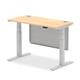 Air 1200 x 600mm Height Adjustable Desk Maple Top Cable Ports Silver Leg With Silver Steel Modesty Panel