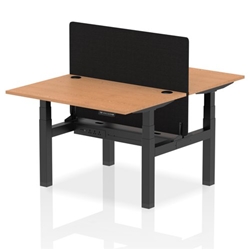 Air Back-to-Back 1200 x 800mm Height Adjustable 2 Person Bench Desk Oak Top CP Black Frame with Black Straight Screen