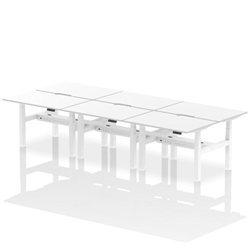 Air Back-to-Back 1200 x 800mm Height Adjustable 6 Person Bench Desk White Top with Scalloped Edge White Frame