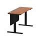 Air 1400 x 600mm Height Adjustable Desk Walnut Top Cable Ports Black Leg With Black Steel Modesty Panel
