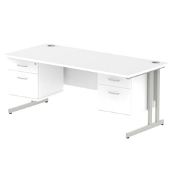 Impulse 1800 x 800mm Straight Desk White Top Silver Cantilever Leg 2 x 2 Drawer Fixed Pedestal