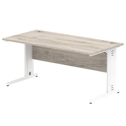 Impulse 1600 x 800mm Straight Desk Grey Oak Top White Cable Managed Leg