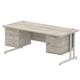 Impulse 1800 x 800mm Straight Desk Grey Oak Top Silver Cantilever Leg 2 x 3 Drawer Fixed Pedestal