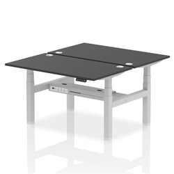 Air Back-to-Back 1400 x 800mm Height Adjustable 2 Person Bench Desk Black Top CP Silver Frame