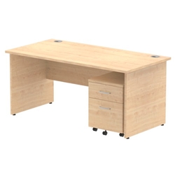 Impulse 1600 x 800mm Straight Desk Maple Top Panel End Leg with 2 Drawer Mobile Pedestal