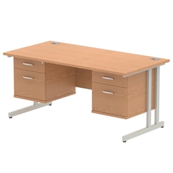 Impulse 1600 x 800mm Straight Desk Oak Top Silver Cantilever Leg 2 x 2 Drawer Fixed Pedestal