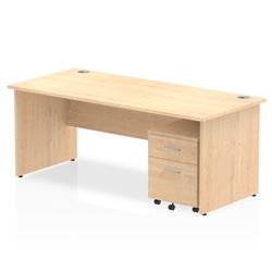 Impulse 1800 x 800mm Straight Desk Maple Top Panel End Leg with 2 Drawer Mobile Pedestal