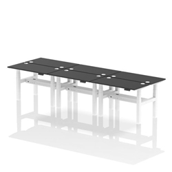 Air Back-to-Back 1200 x 600mm Height Adjustable 6 Person Bench Desk Black Top CP White Frame