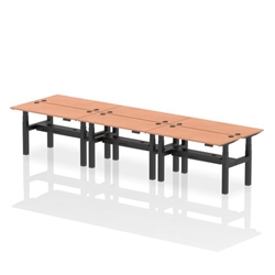 Air Back-to-Back 1400 x 600mm Height Adjustable 6 Person Bench Desk Beech Top CP Black Frame