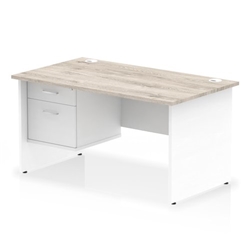 Impulse 1400 x 800mm Straight Office Desk Grey Oak Top White Panel End Leg with 1 x 2 Drawer Fixed Pedestal