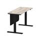 Air 1400 x 600mm Height Adjustable Desk Grey Oak Top Cable Ports Black Leg With Black Steel Modesty Panel