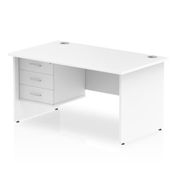 Impulse 1400 Rectangle Panel End Leg Desk WHITE 1 x 3 Drawer Fixed Ped