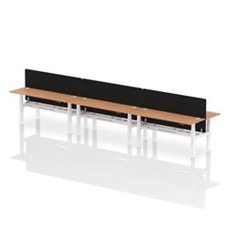 Air Back-to-Back 1800 x 600mm Height Adjustable 6 Person Bench Desk Oak Top CP White Frame with Black Straight Screen